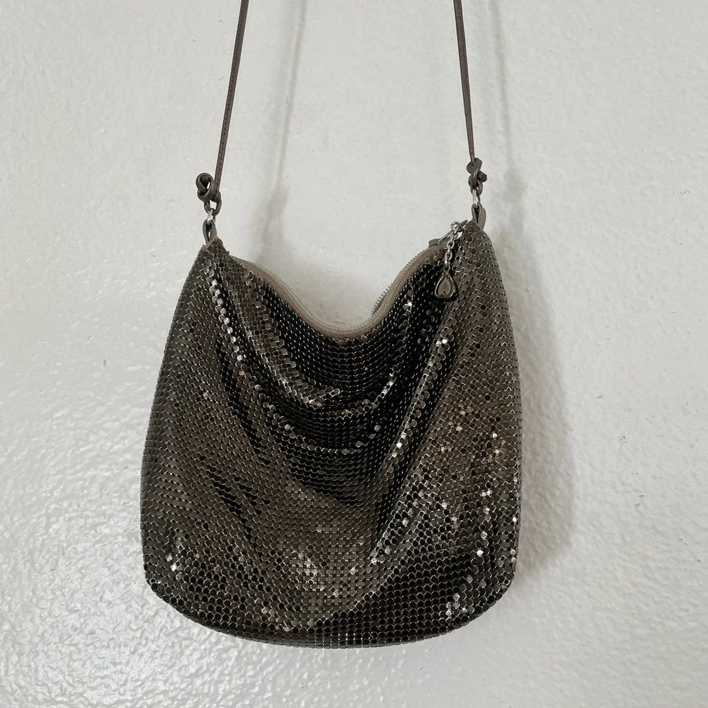 Vintage Whiting & Davis‎ Gunmetal Mesh Shoulder Evening Y2K Minimal Glam Purse
